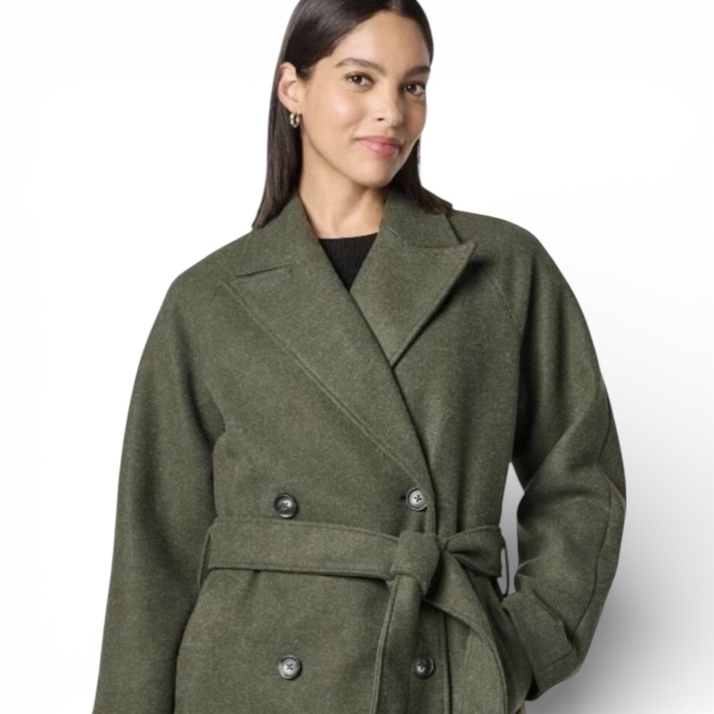 The Drop Olive Heather Double Breasted Belted Overcoat‎ Jacket Women's S